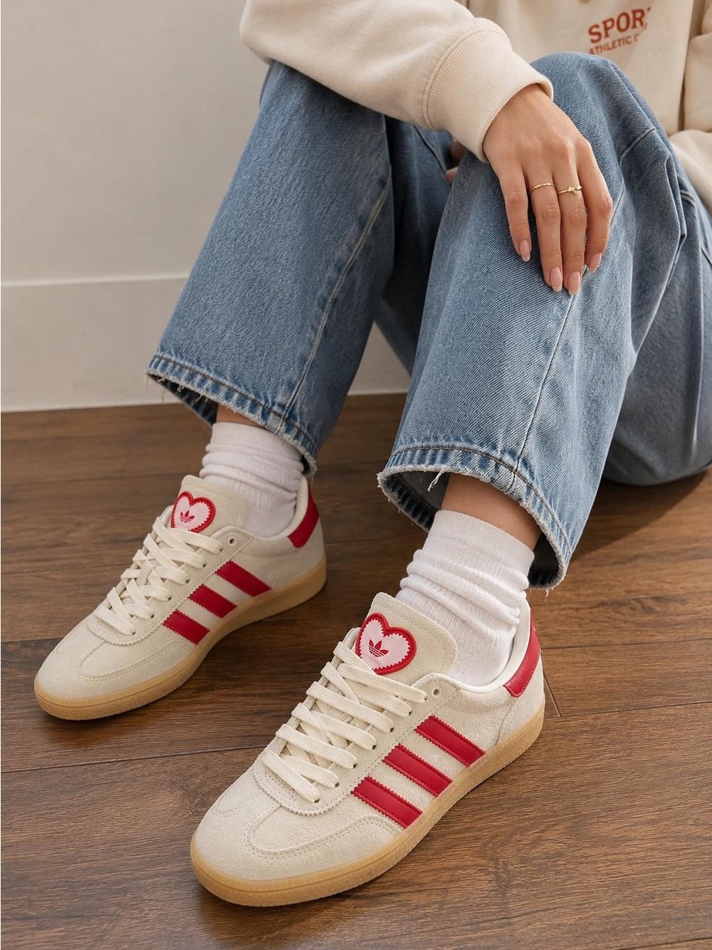 adidas Originals Heart Suede Gum Sneakers Women 7.5 cream red pink